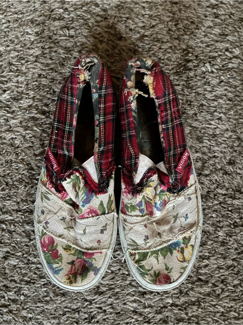 Visions Women's Floral & Red Plaid Slip-On Sneakers